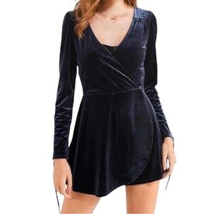 Urban Outfitters Goldmine Velvet Surplice Romper In Blue  EUC M